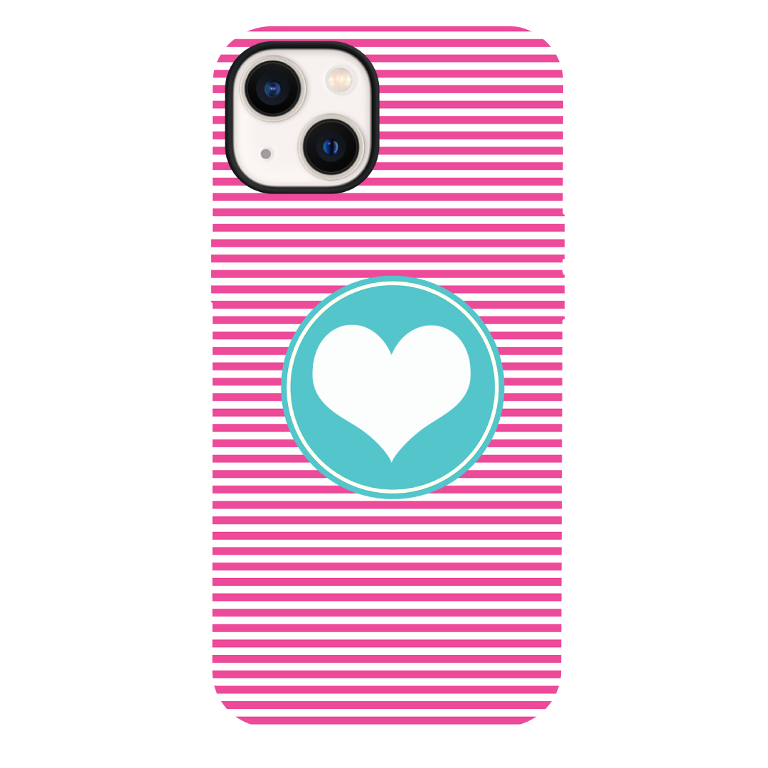 iPhone 13 Pink Stripe With Heart Cherry Silicone Case