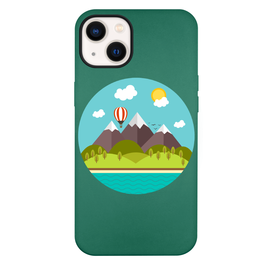 iPhone 13 Mountains With Hot Balloon Green Silicone Case