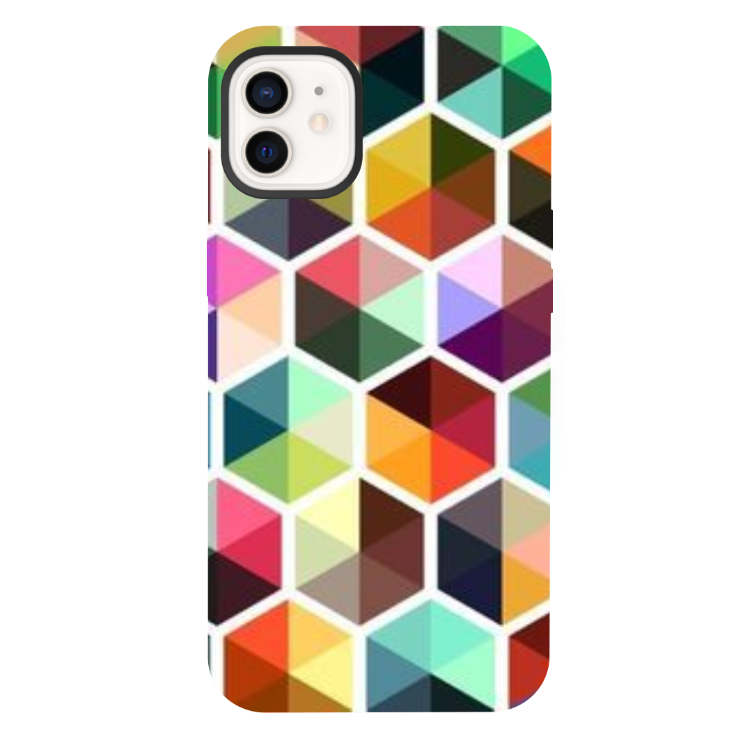 iPhone 12 Rainbow Geometry Black Silicone Case