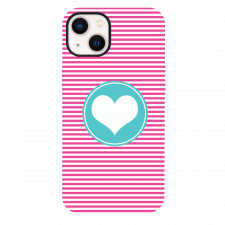 iPhone 13 Pink Stripe With Heart Cherry Silicone Case