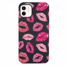 iPhone 12 Pink Lips Black Silicone Case