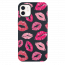 iPhone 12 Pink Lips Black Silicone Case