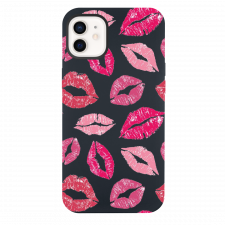 iPhone 12 Pink Lips Black Silicone Case