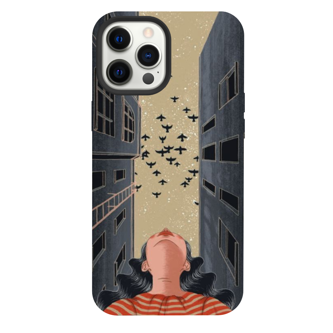 iPhone 13 Pro Max Birds In The Sky Black Silicone Case